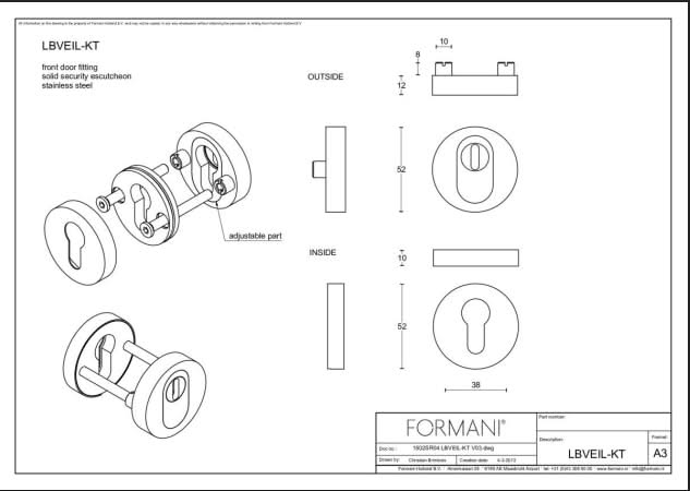 Formani | LBVEIL-KT | massief veiligheidscilinderrozet met kerntrekbeveiliging | SKG*** | messing ongelakt