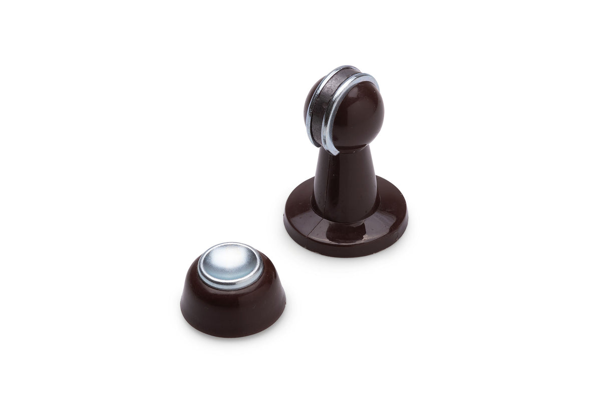 Dulimex magnetische deurvastzetter 80 mm in bruin kunststof, vooraanzicht