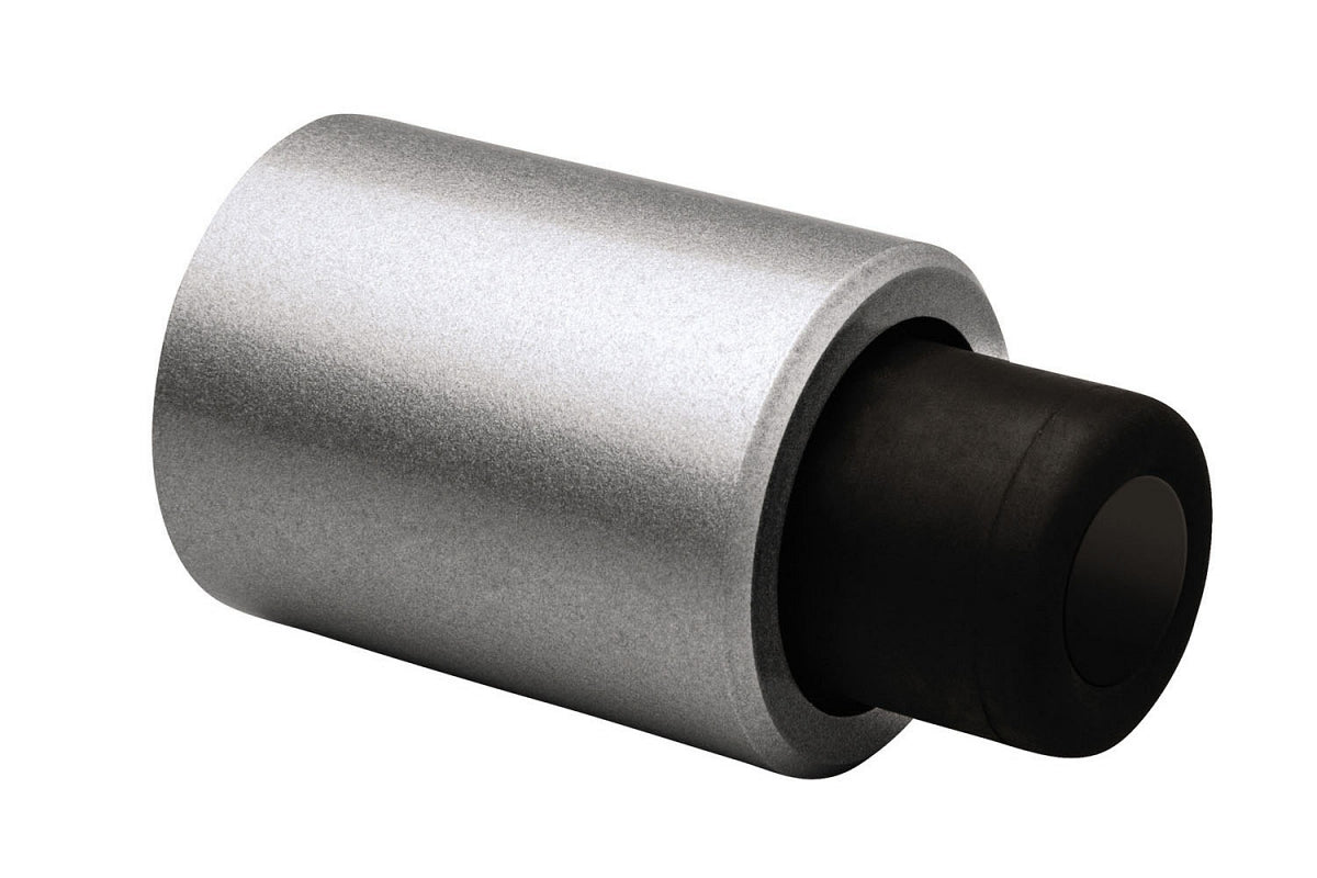 Dulimex Robusto deurstopper wandmodel zilver met zwarte geveerde stootbuffer, vooraanzicht