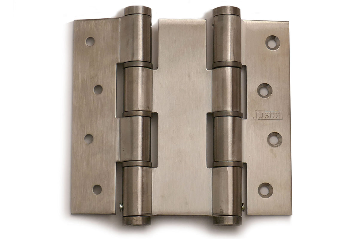 Justor deurveerscharnier dubbelwerkend 120/40 mm in gepolijst RVS, vooraanzicht