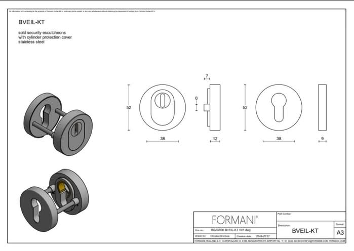 Formani | BVEIL-KT | massief veiligheidscilinderrozet met kerntrekbeveiliging | SKG*** | PVD gunmetal