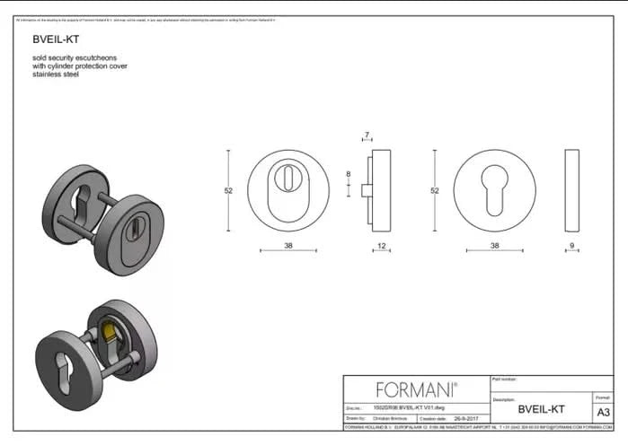 Formani | BVEIL-KT | massief veiligheidscilinderrozet met kerntrekbeveiliging | SKG*** | brons