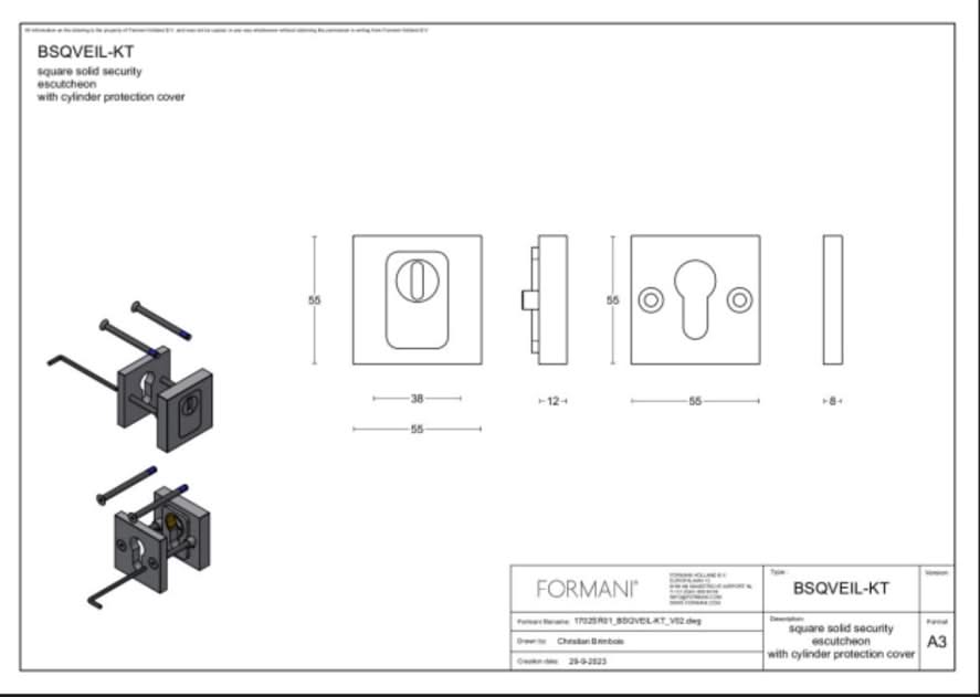 Formani | BSQVEIL-KT | massief veiligheidscilinderrozet met kerntrekbeveiliging | SKG*** | PVD mat goud