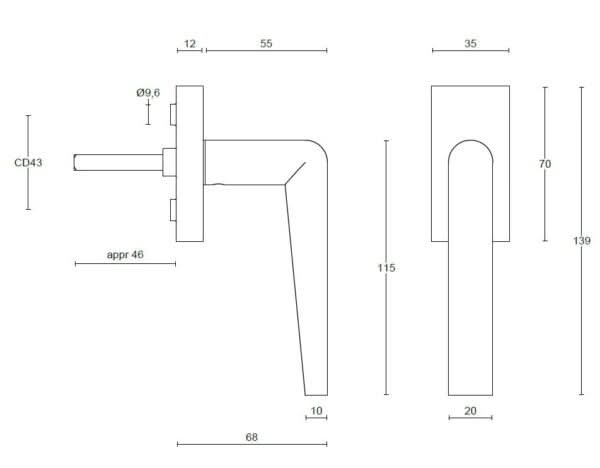 Formani PBI100-DK draaikiepgarnituur niet afsluitbaar mat roestvast staal linksdraaiend