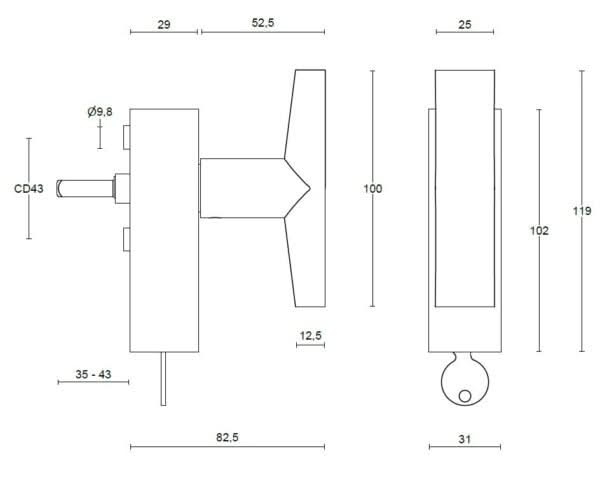 Formani PBI103-DKLOCK draaikiepgarnituur afsluitbaar mat roestvast staal rechts/ links draaiend
