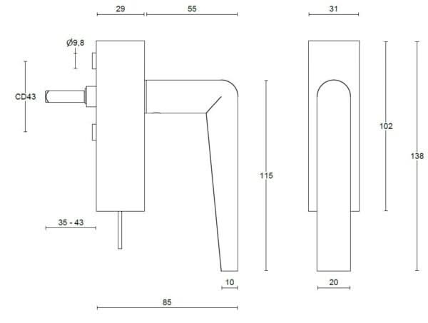 Formani PBI100-DKLOCK draaikiepgarnituur afsluitbaar PVD mat zwart linksdraaiend