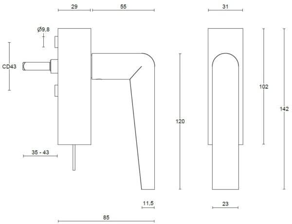 Formani PBI101-DKLOCK draaikiepgarnituur afsluitbaar mat roestvast staal linksdraaiend