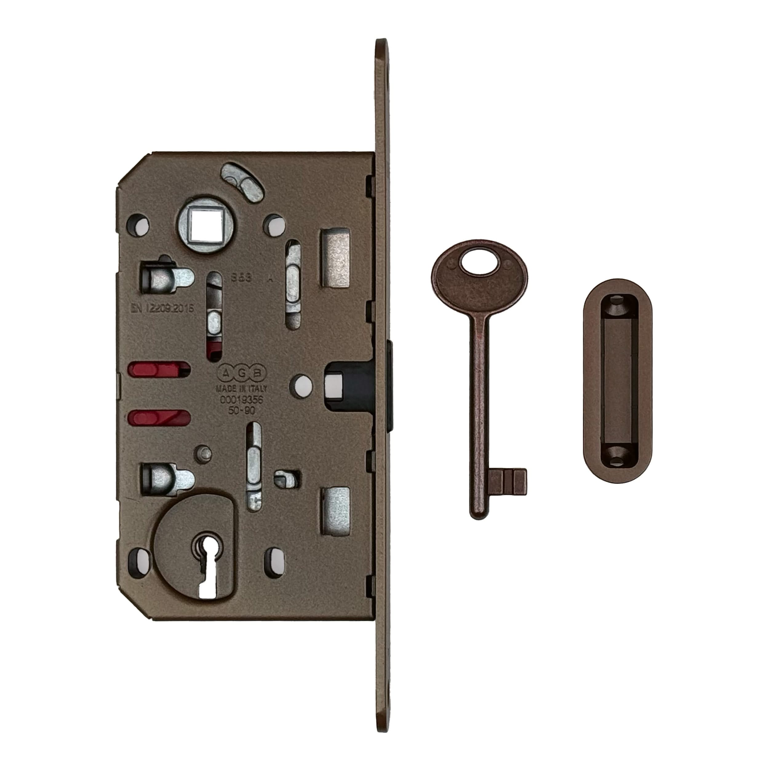 AGB magneetslot 18 mm loopslot 90 mm mat brons met tegenplaat, vooraanzicht