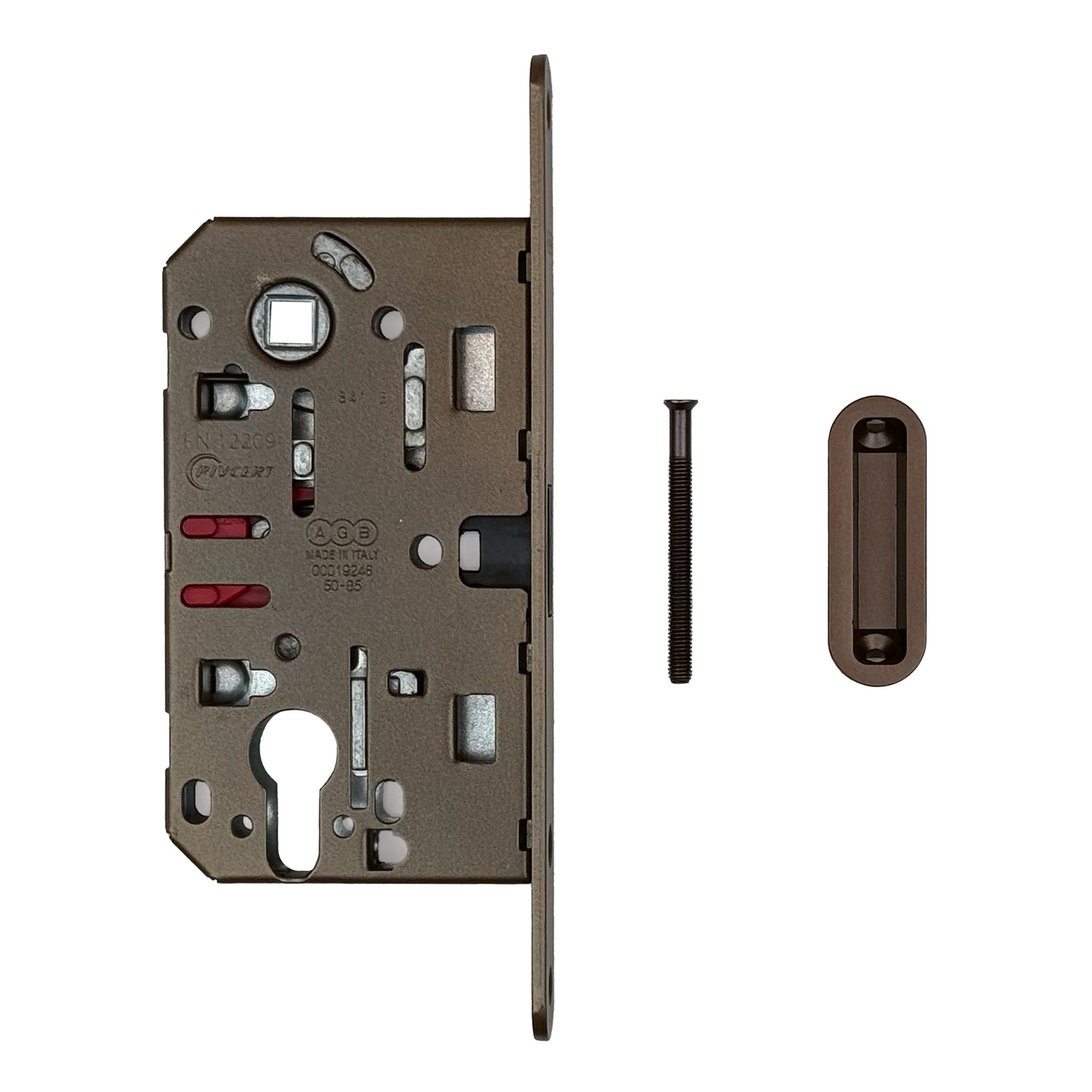 AGB magneetslot 18 mm cilinder PC85 mat brons met tegenplaat, vooraanzicht