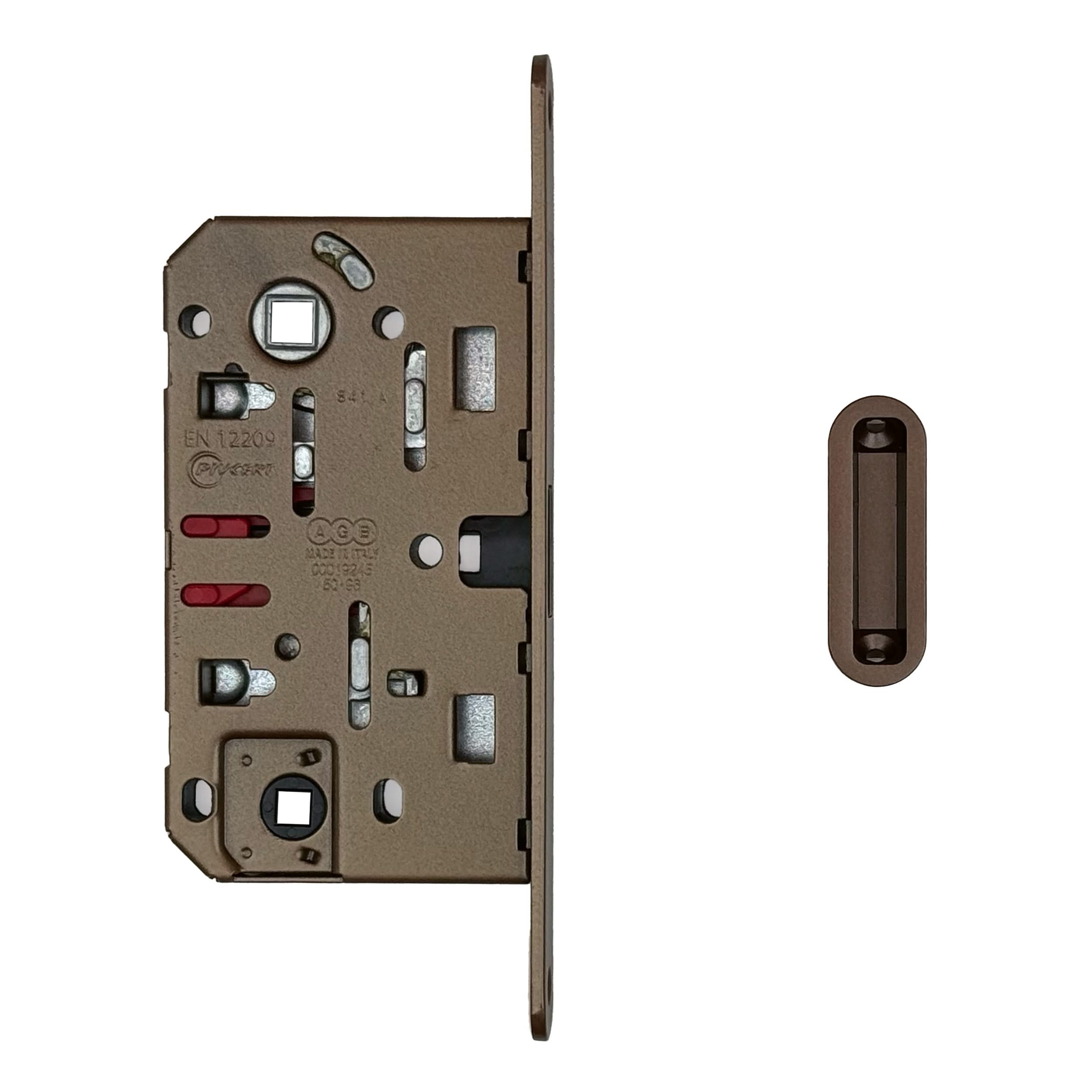 AGB magneetslot 18 mm WC 96 mm mat brons met tegenplaat, vooraanzicht