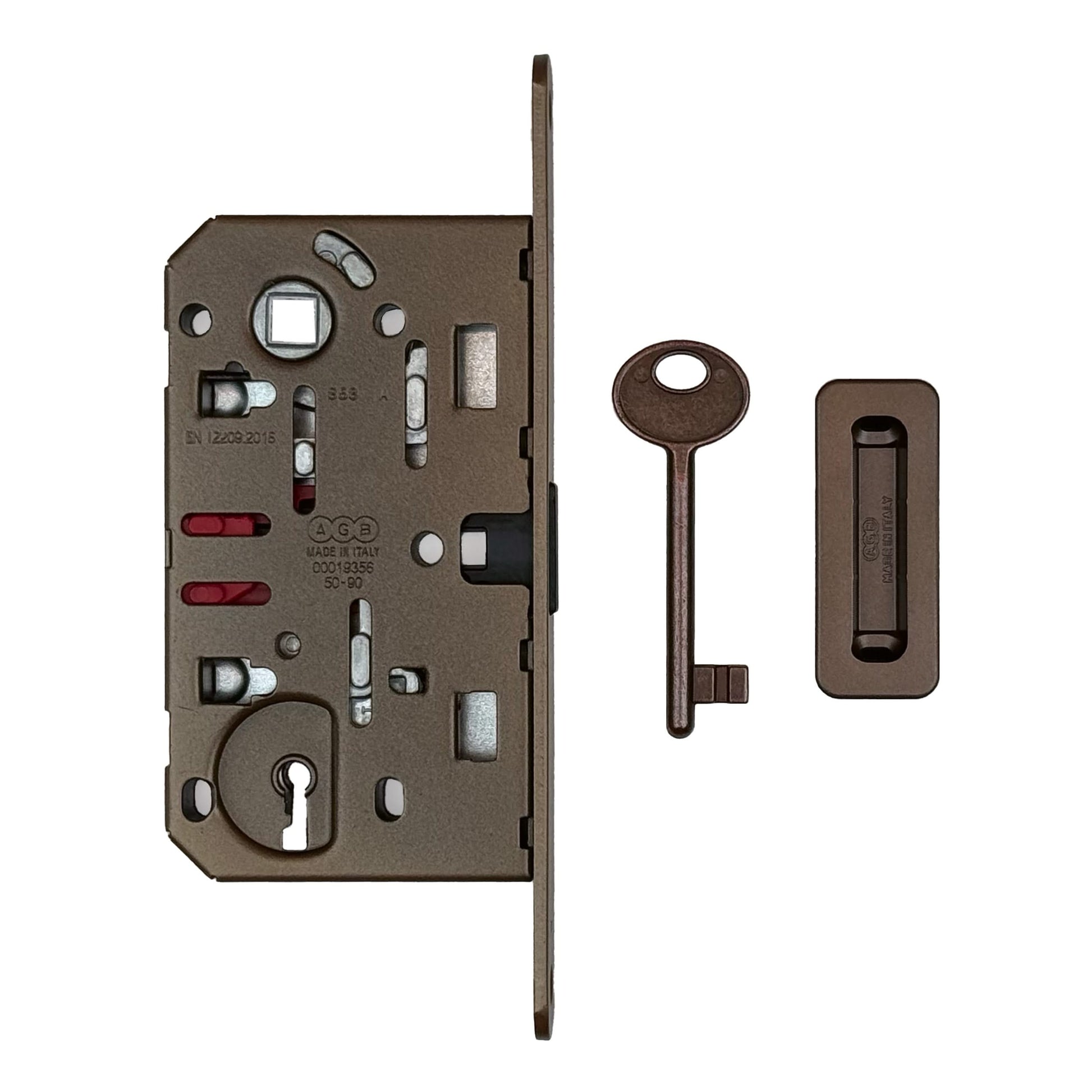 AGB magneetslot 18 mm loopslot 90 mm mat brons met regelbare tegenplaat, vooraanzicht