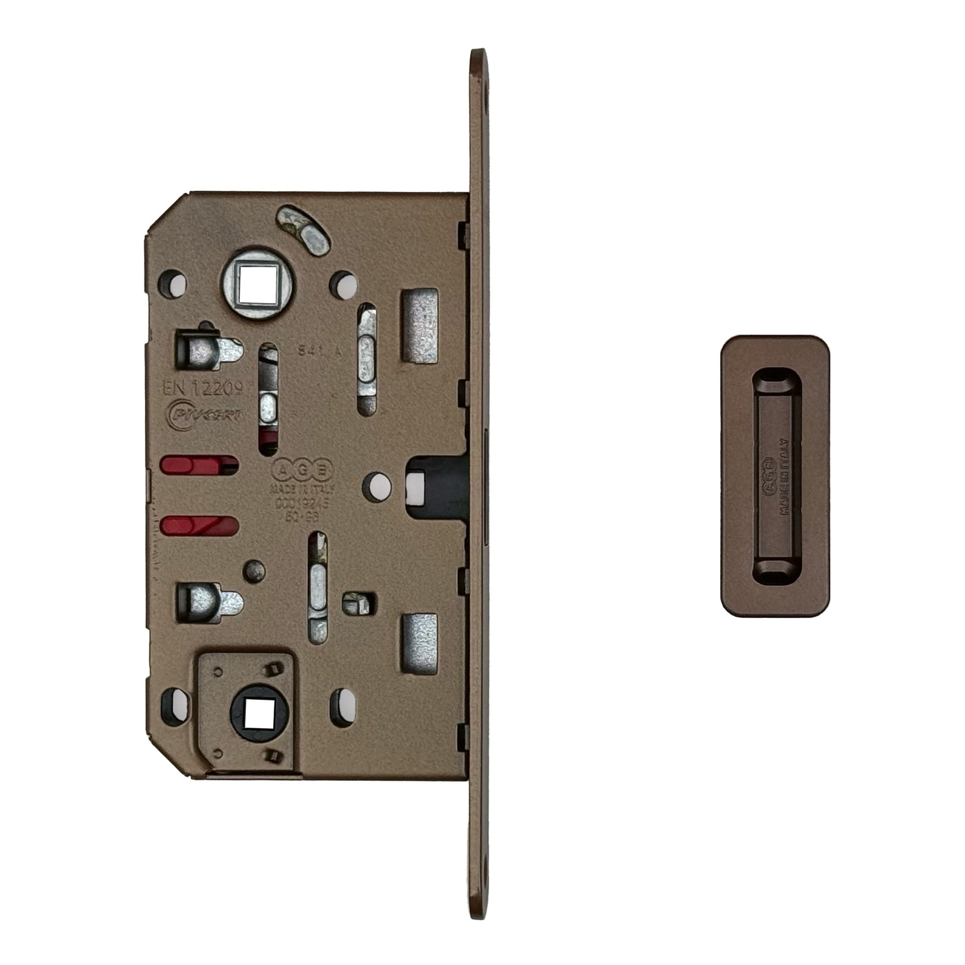 AGB magneetslot 18 mm WC 96 mm mat brons met regelbare tegenplaat, vooraanzicht