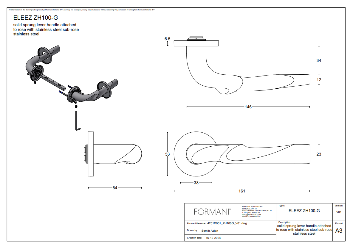 Formani | Deurkruk | Zaha Hadid | ZH100-G | PVD licht brons