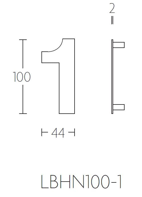 Formani BASICS | Huisnummer 1 | 100mm | PVD Mat RVS - lijntekening