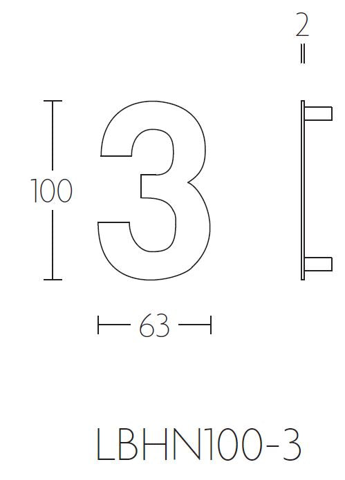 Formani BASICS | Huisnummer 3 | 100mm | Mat zwart - lijntekening