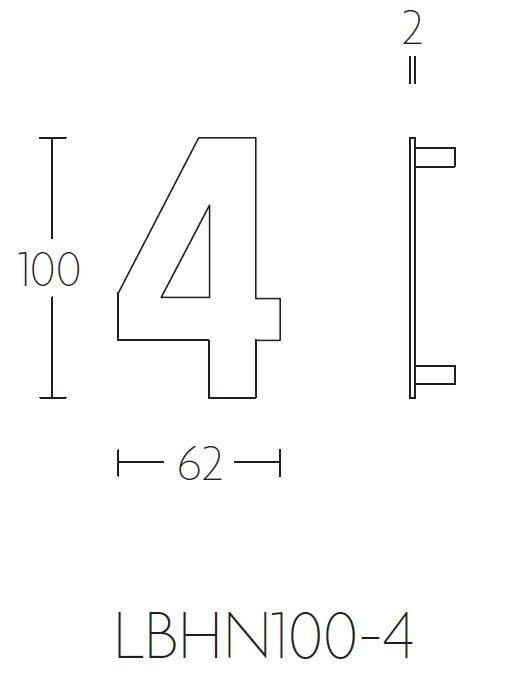 Formani BASICS | Huisnummer 4 | 100mm | Mat zwart - lijntekening