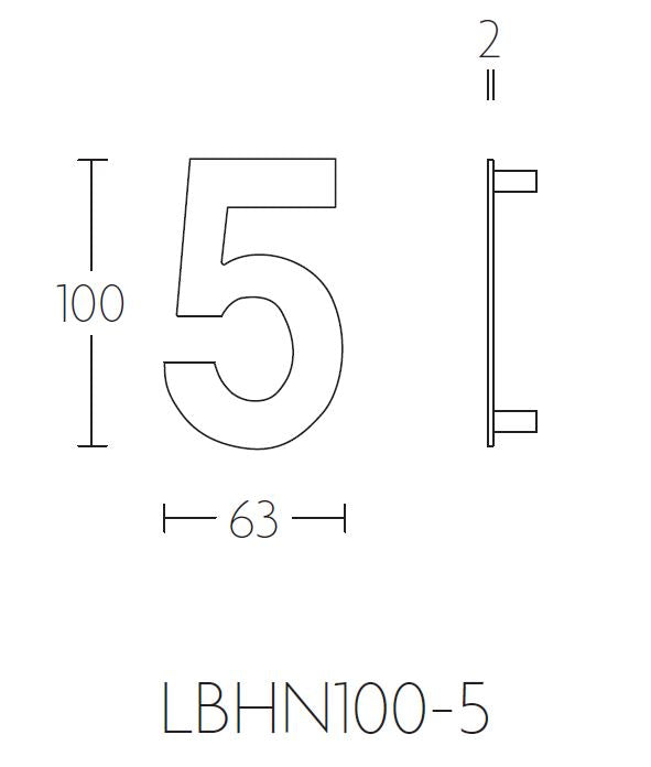 Formani BASICS | Huisnummer 5 | 100mm | PVD Mat RVS - lijntekening