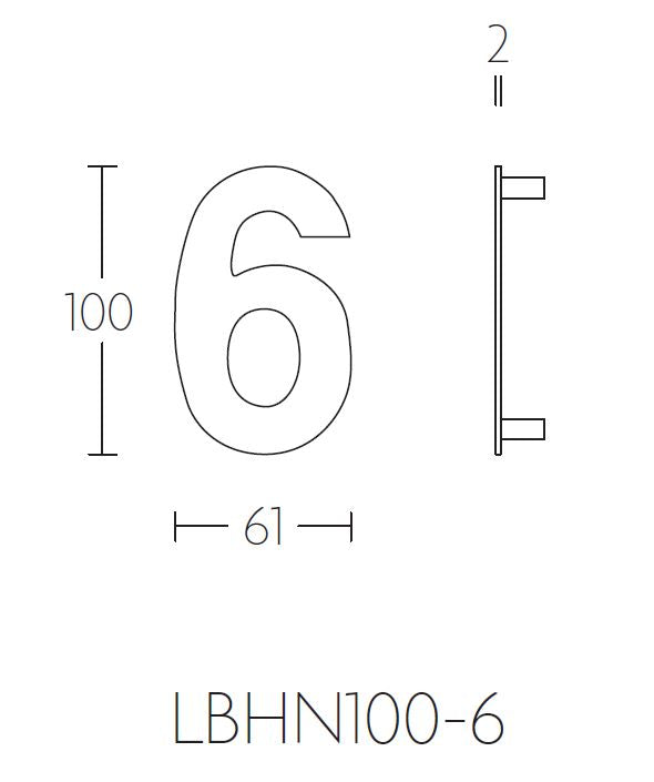 Formani BASICS | Huisnummer 6/9 | 100mm | PVD Mat goud - lijntekening
