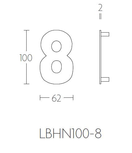 Formani BASICS | Huisnummer 8 | 100mm | PVD Mat RVS - lijntekening