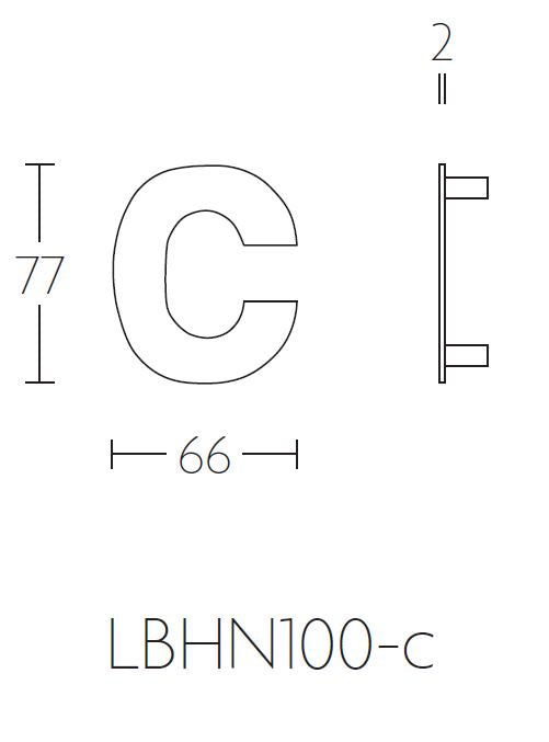 Formani BASICS | Huisletter C | 100mm | PVD Mat RVS - lijntekening