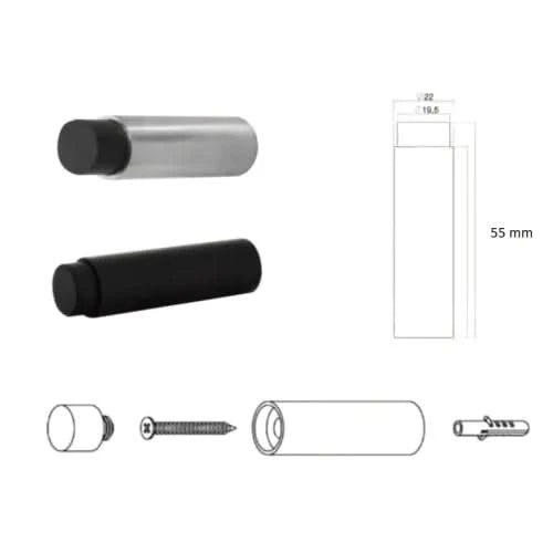 D4E RVS DEURSTOP BUISMODEL 55MM RUBBER DOP ZWART