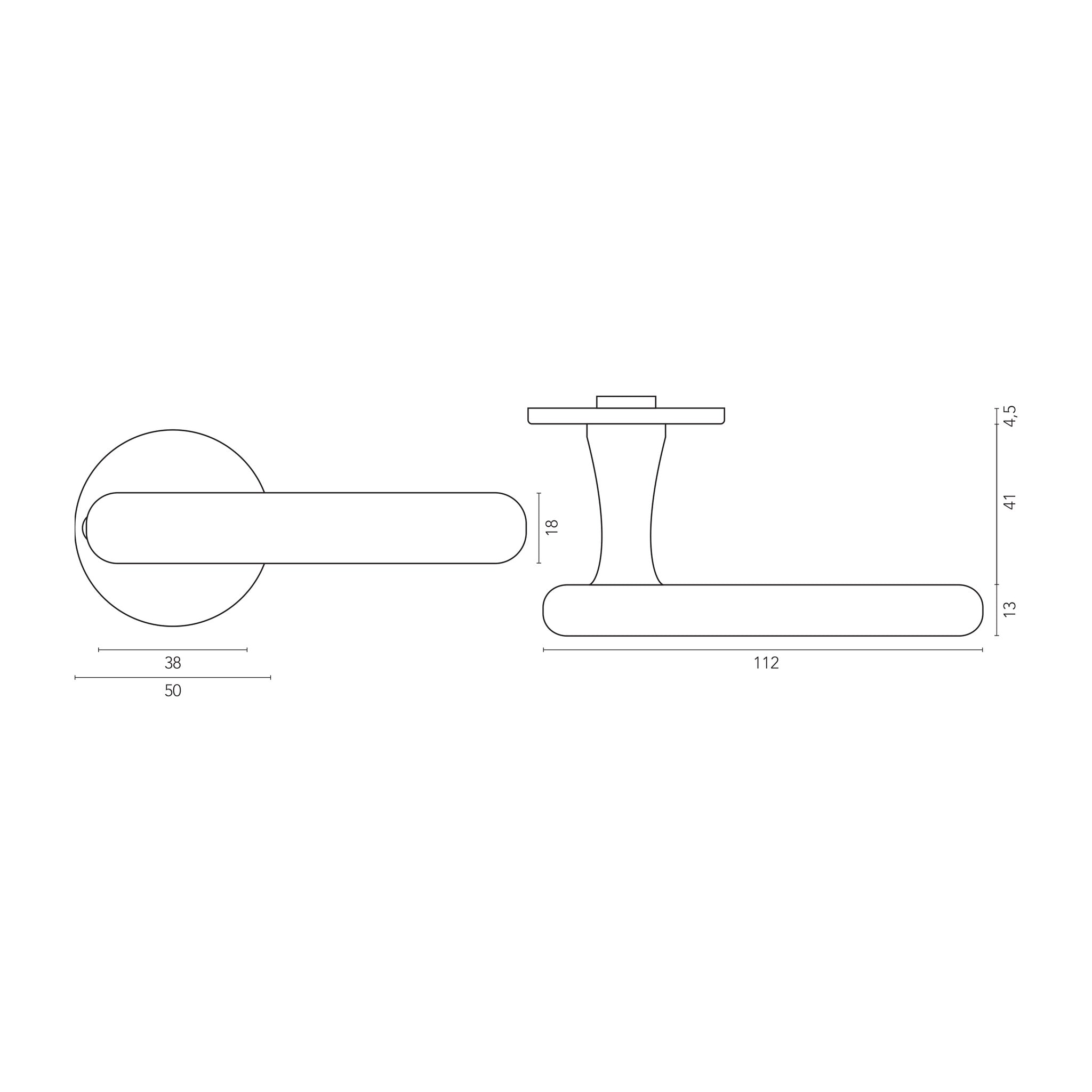 Crafino Terra L+L deurkruk op rond rozet technische tekening