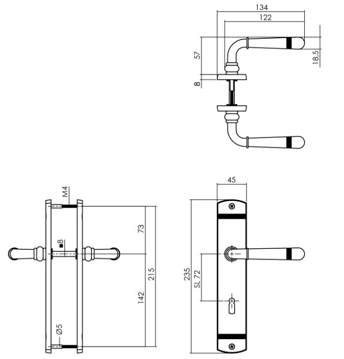 Intersteel deurkruk Helena op schild SL72 mat zwart productfoto 2