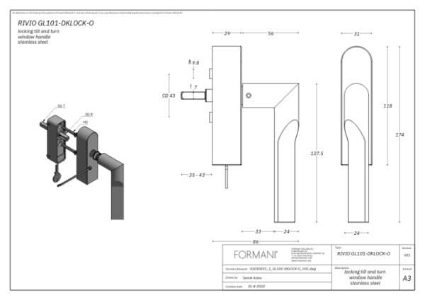 Formani GL101-DKLOCK-O draaikiepgarnituur afsluitbaar brons rechtsdraaiend