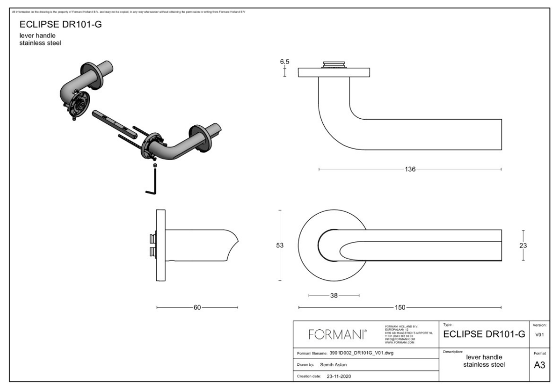 Formani | Deurkruk | David Rockwell | DR101-G | mat roestvast staal