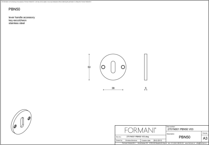 Formani | Sleutelplaatje | PBN50 | 50mm | mat zwart
