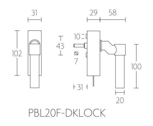 Formani PBL20F-DKLOCK draaikiepgarnituur verkropt afsluitbaar mat roestvast staal rechts/ links draaiend