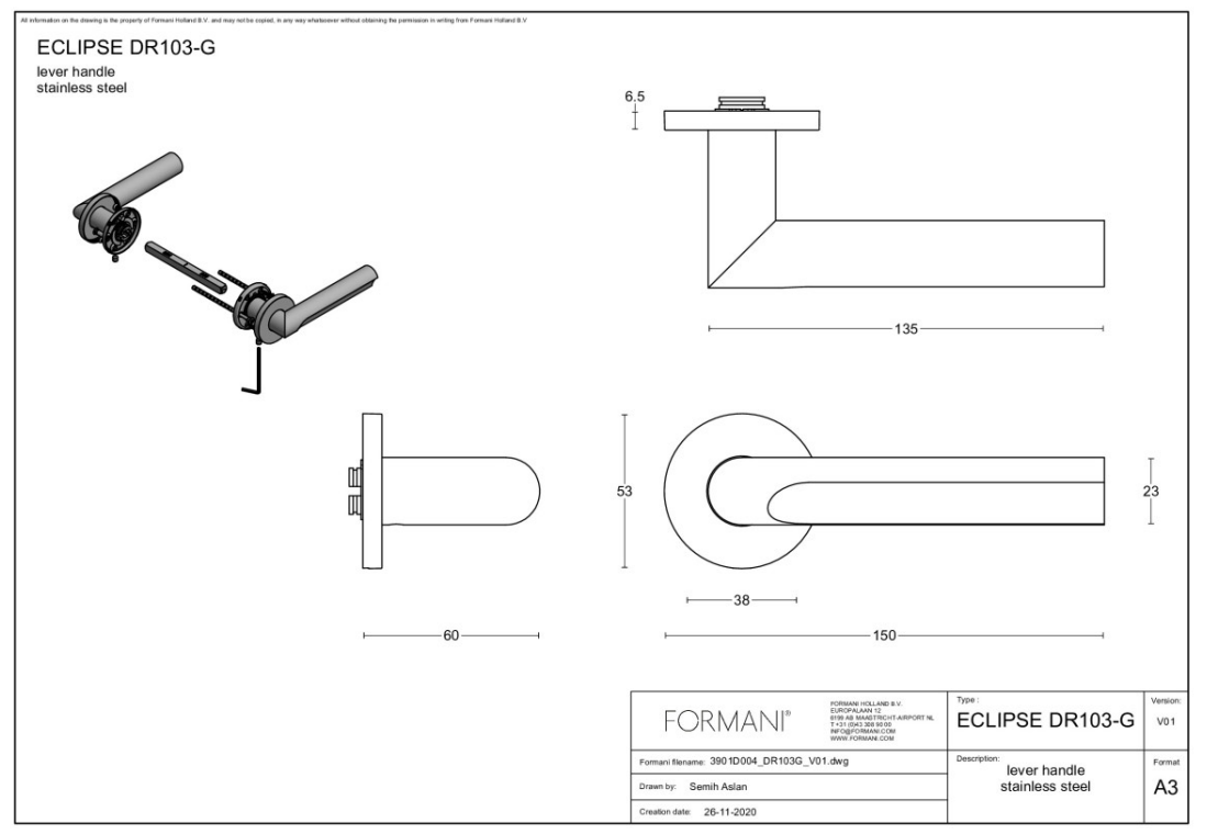Formani | Deurkruk | David Rockwell | DR103-G | mat roestvast staal