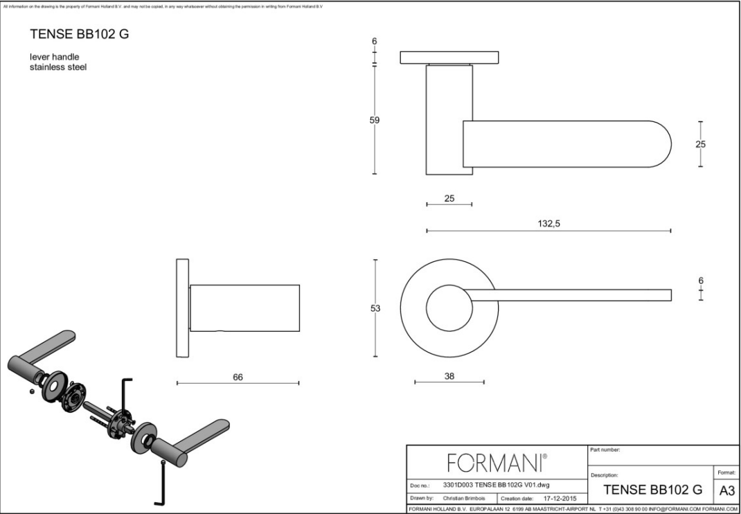 Formani | Deurkruk | Bertram Beerbaum | BB102-G | mat roestvast staal