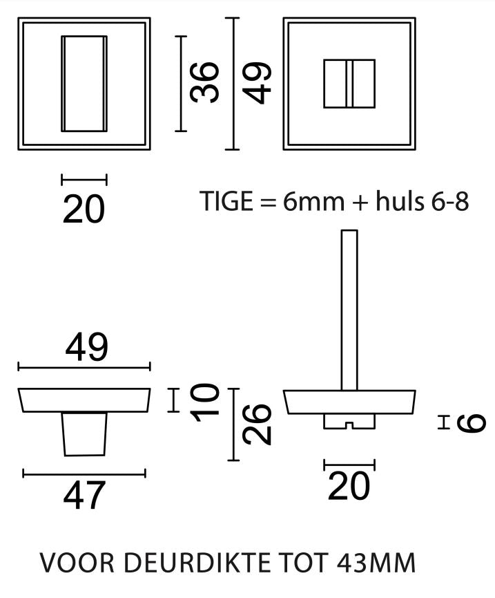 Hdd Pro WC Garnituur Square 48 Mm Zwart - Deurbeslag-expert