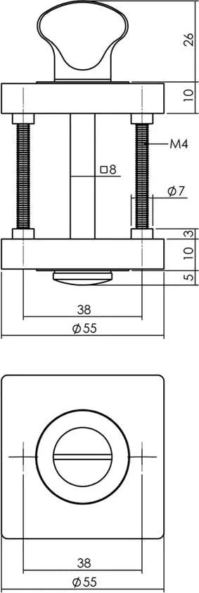 Intersteel | Rozet toilet-/badkamersluiting | Vierkant | Mat Zwart - Deurbeslag-expert