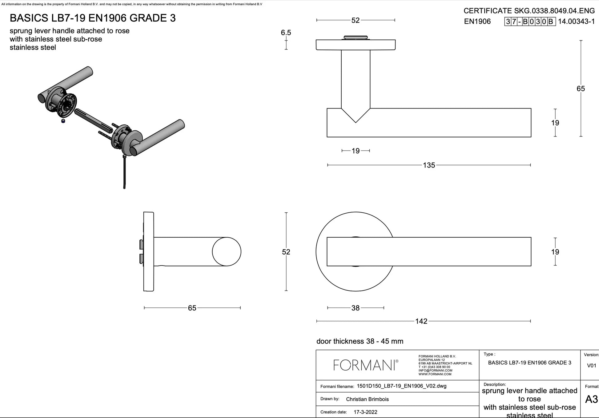 Formani achterdeurset LB7-19 kruk/kruk mat goud PVD SKG3 – detail