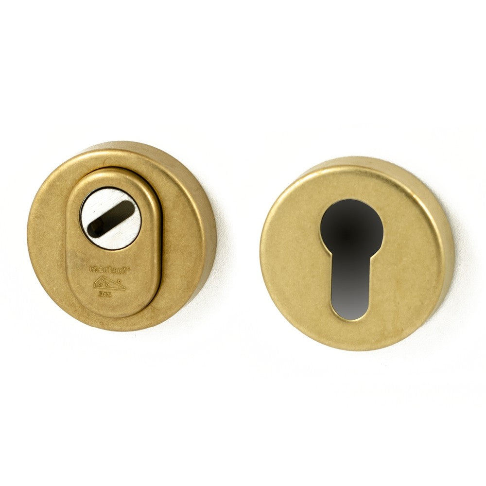 Hardbrass Roestvrijstalen Voordeurset Getrommeld Messing SKG3 Links - Deurbeslag-expert