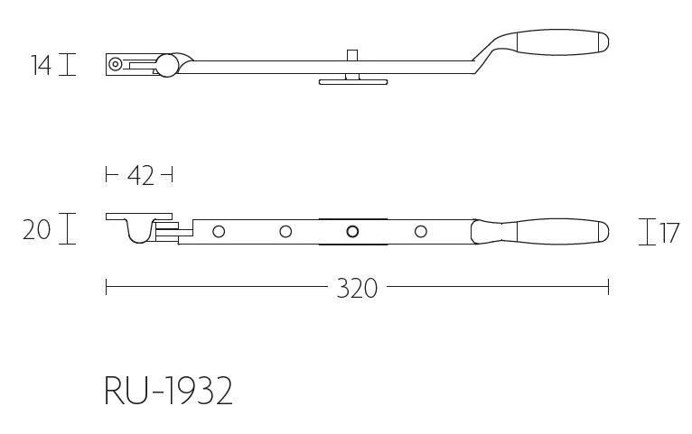 Formani TIMELESS RU-1932 raamuitzetter mat nikkel/ebbenhout technische tekening met maatvoering