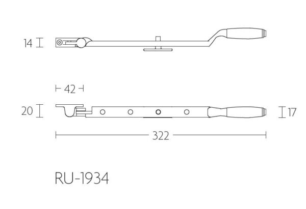 Formani TIMELESS RU-1934 raamuitzetter mat nikkel/ebbenhout technische tekening met maatvoering