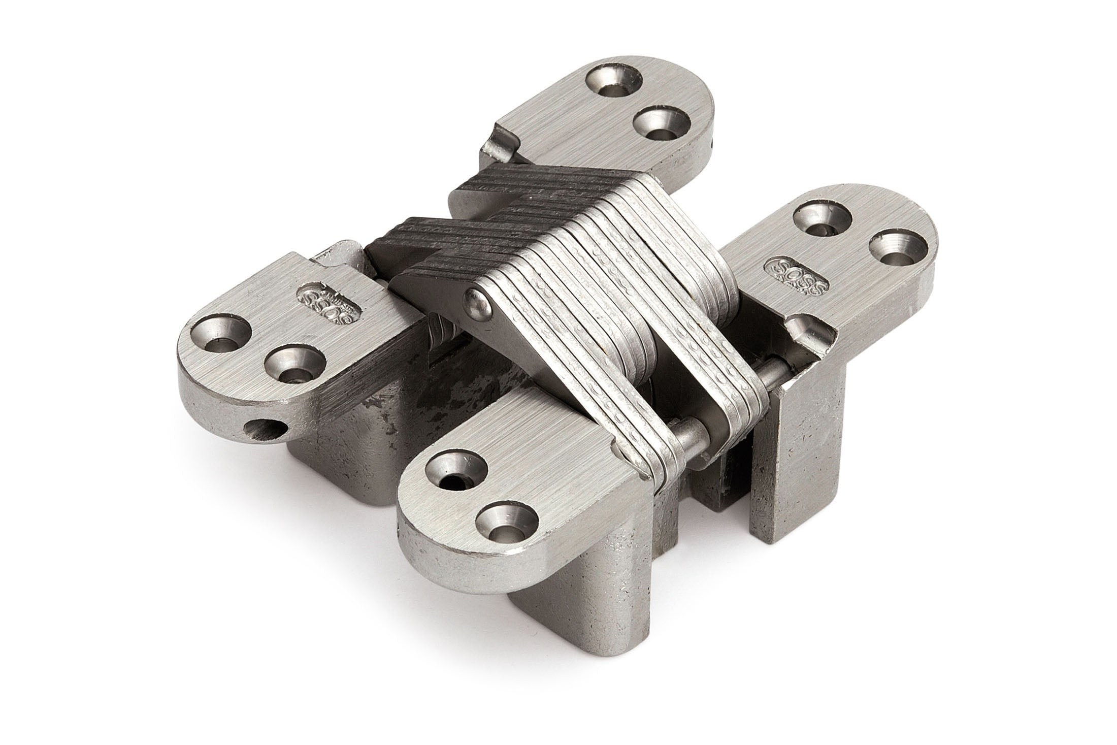 Dulimex DX SOSS onzichtbaar scharnier 314 NP vernikkeld 13x38 mm, vooraanzicht