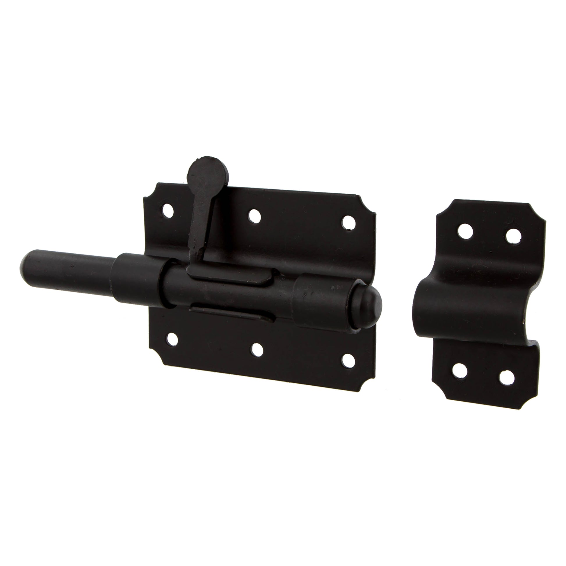 Starx Plaatgrendel 90x65 mm met sluitplaat zwart vooraanzicht