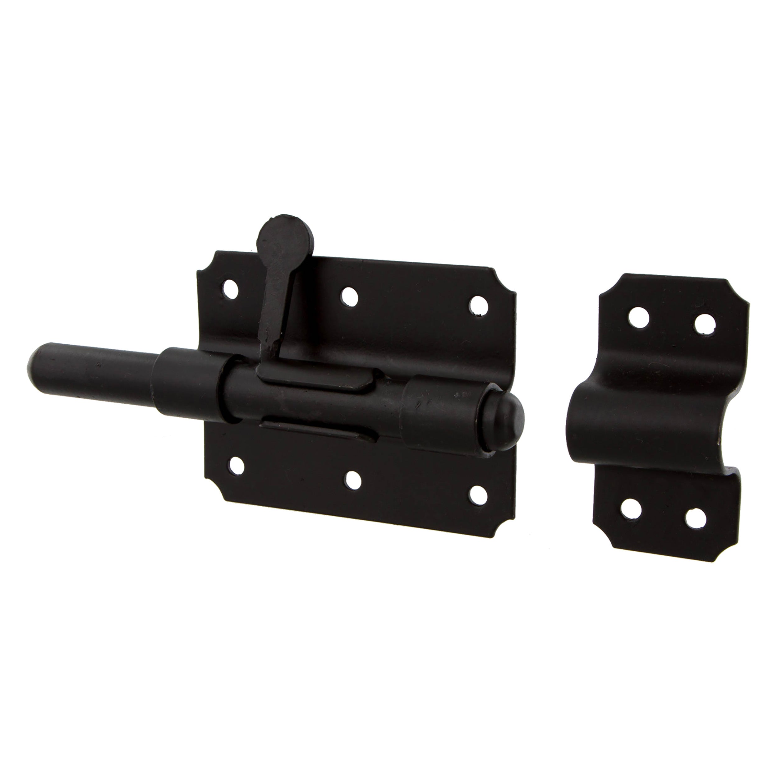 Starx Plaatgrendel 90x65 mm met sluitplaat zwart vooraanzicht