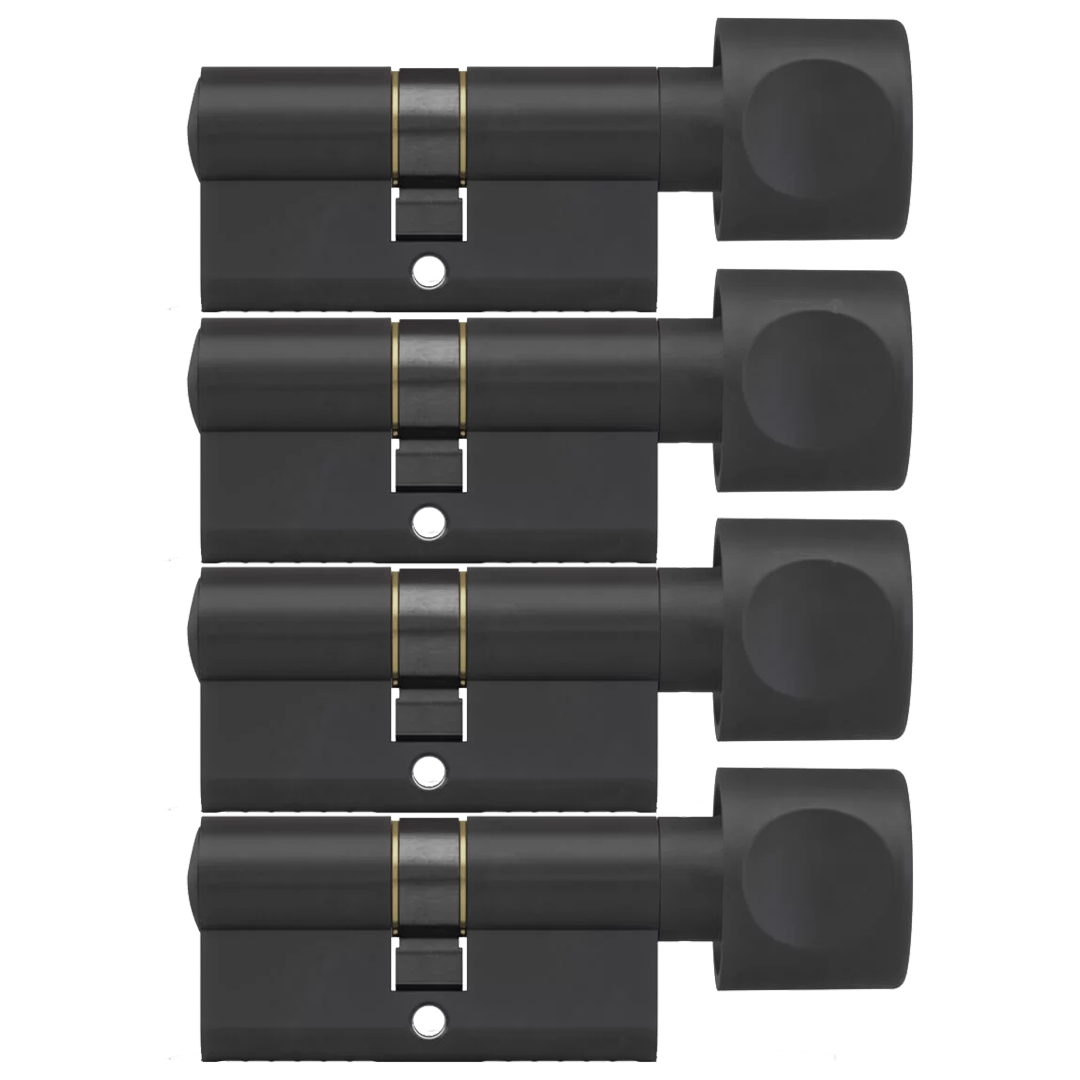 DOM Zwarte knopcilinder Plura 30/30mm - SKG 3 sterren - 4 gelijksluitende knopcilinders - Deurbeslag-expert