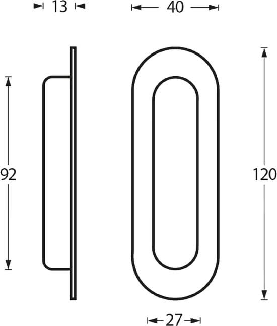 Intersteel | Schuifdeurkom | 120x40mm | Ovaal | Blind | Mat Zwart - Deurbeslag-expert