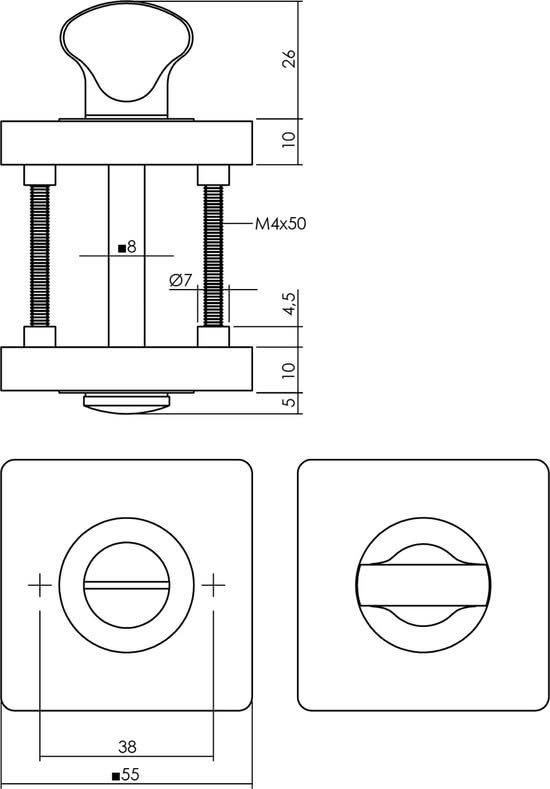 Intersteel | Rozet toilet-/badkamersluiting | Vierkant | Mat Zwart - Deurbeslag-expert