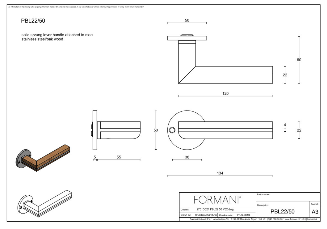 Formani | Deurkruk | Piet Boon | PBL22/50 | mat roestvast staal