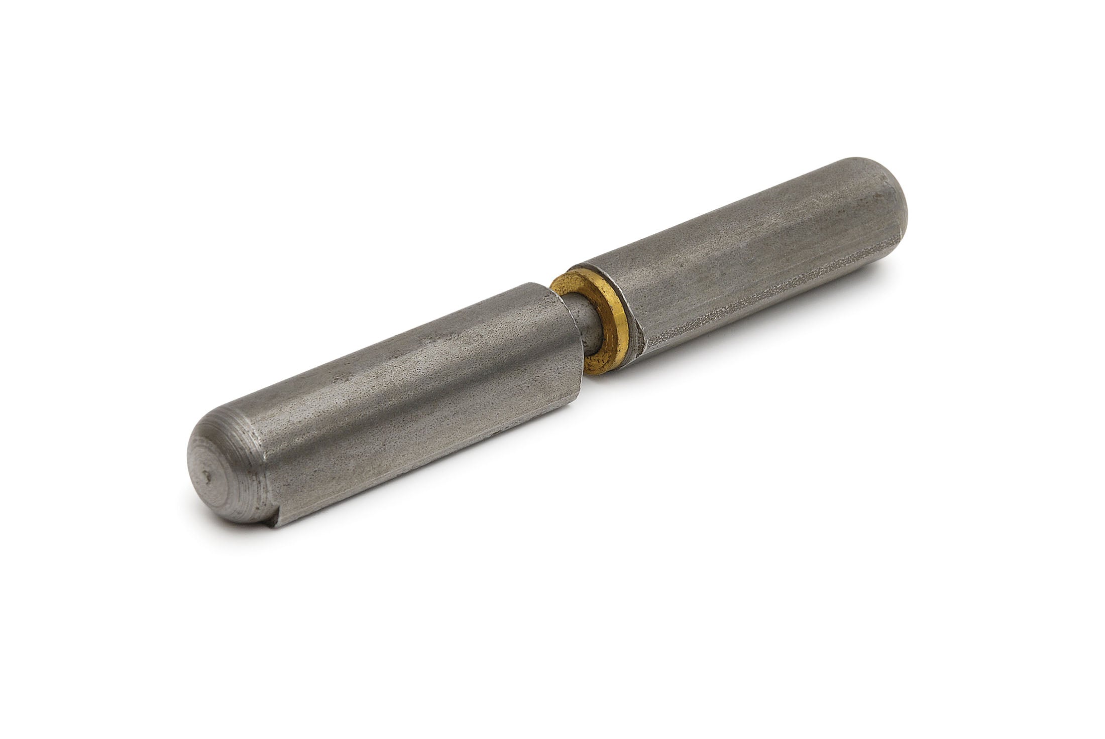 DX aanlaspaumelle 180 x 22 mm blank staal met stalen pen en messing ring, vooraanzicht
