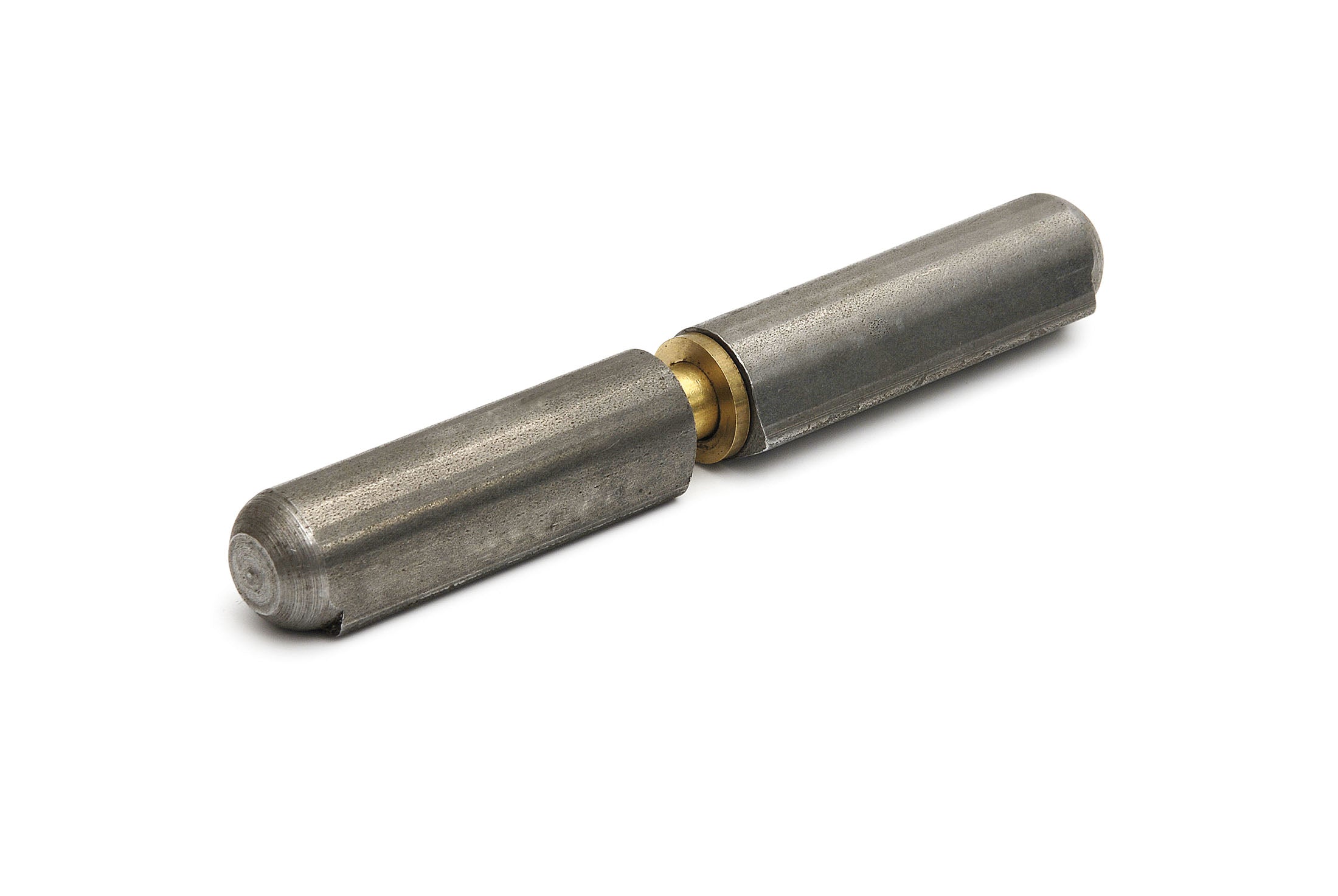 DX aanlaspaumelle 60 x 10 mm blank staal met messing pen en messing ring, vooraanzicht