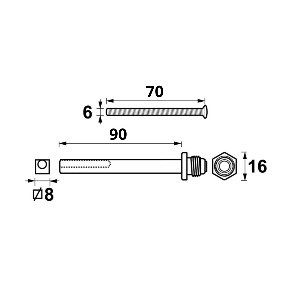 Verlengset Wisselstift 90mm met Boutenset
