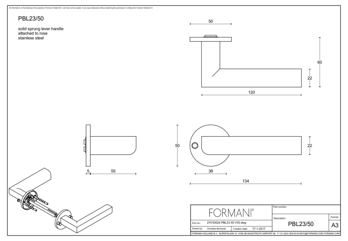 Formani | Deurkruk | Piet Boon | PBL23/50 | mat roestvast staal
